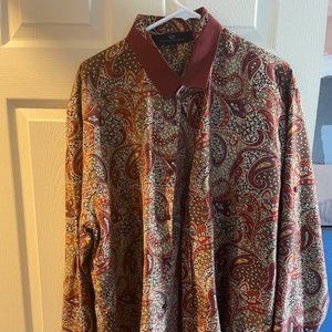 Brown and blue paisley button down shirt